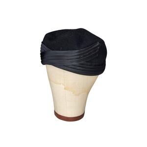 Vintage Ritz Clover Lane Pillbox Hat Black Pleated Ribbon Mid Century